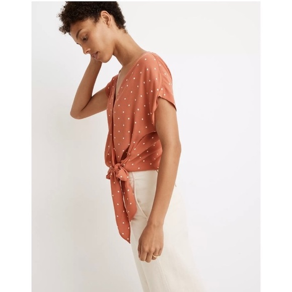 Madewell small orange dot wrap top - Picture 4 of 8